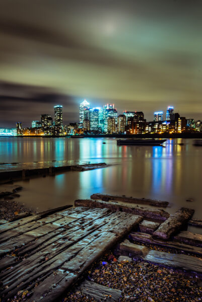 London at night by the Thames